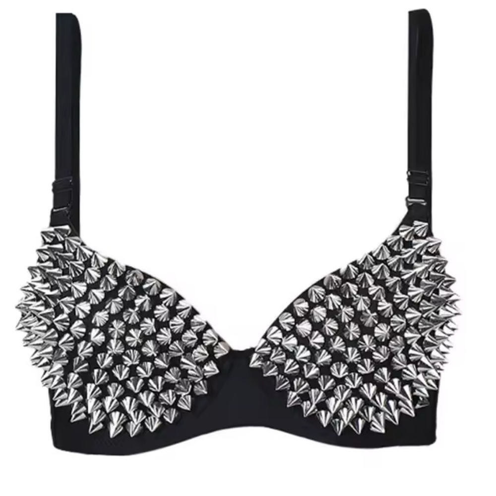 Studded Black Women’s Bra - Bold Spiked Design